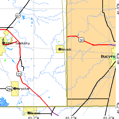 Zip code 44849 close-up map