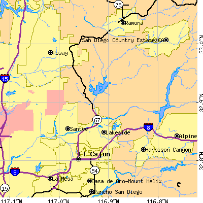 Zip code 92040 close-up map