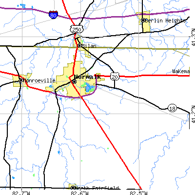 Zip code 44857 close-up map