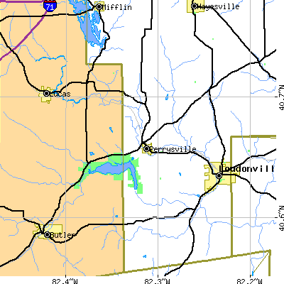 Zip code 44864 close-up map