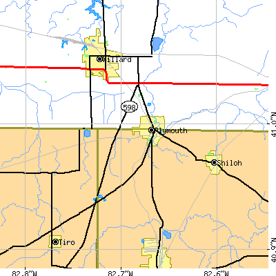 Zip code 44865 close-up map