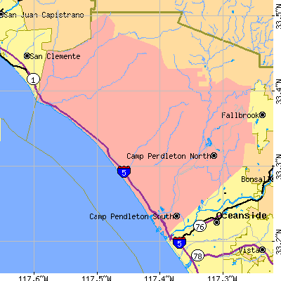 Zip code 92054 close-up map