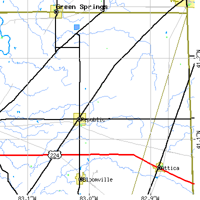 Zip code 44867 close-up map
