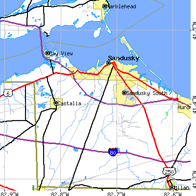 Zip code 44870 close-up map