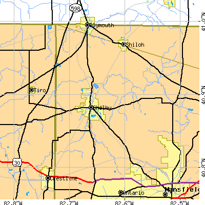 Zip code 44875 close-up map