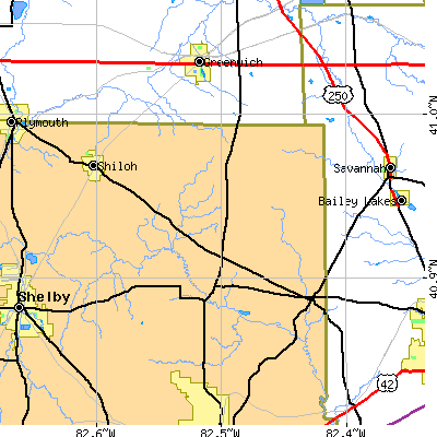 Zip code 44878 close-up map