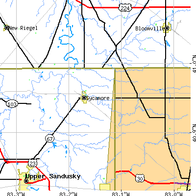Zip code 44882 close-up map