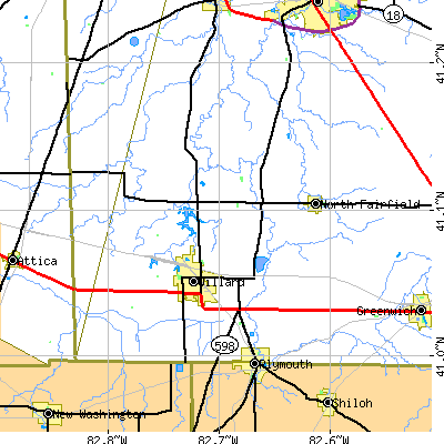 Zip code 44890 close-up map