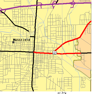 Zip code 44902 close-up map