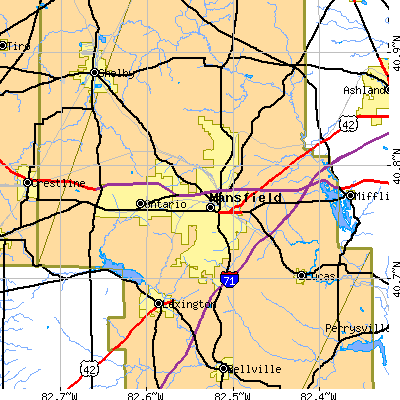Zip code 44903 close-up map