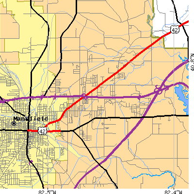 Zip code 44905 close-up map