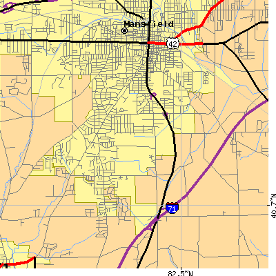 Zip code 44907 close-up map