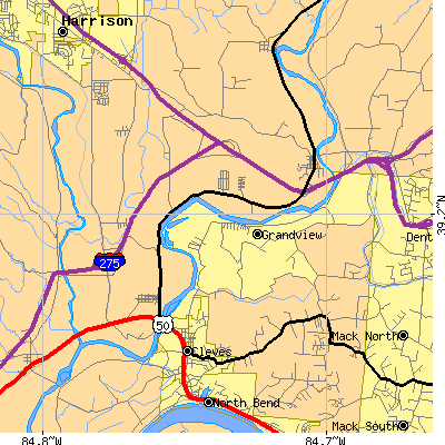 Zip code 45002 close-up map