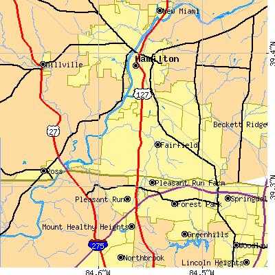 Zip code 45014 close-up map