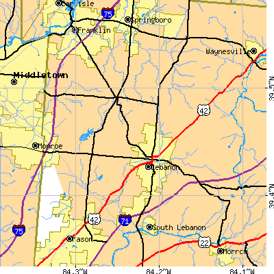 Zip code 45036 close-up map