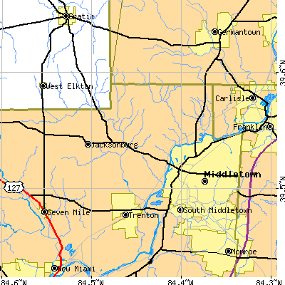 Zip code 45042 close-up map