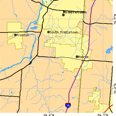 Zip code 45044 close-up map