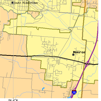Zip code 45050 close-up map