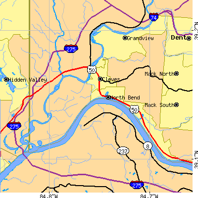 Zip code 45052 close-up map