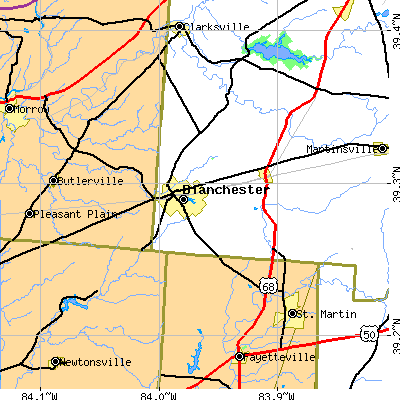 Zip code 45107 close-up map