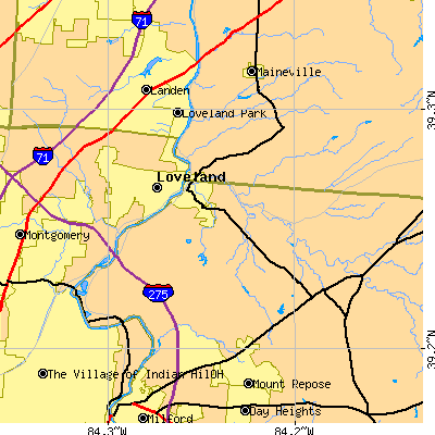 Zip code 45140 close-up map