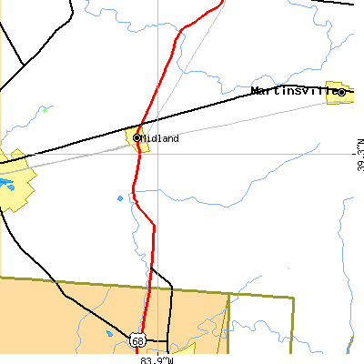 Zip code 45148 close-up map