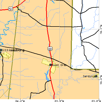 Zip code 45154 close-up map