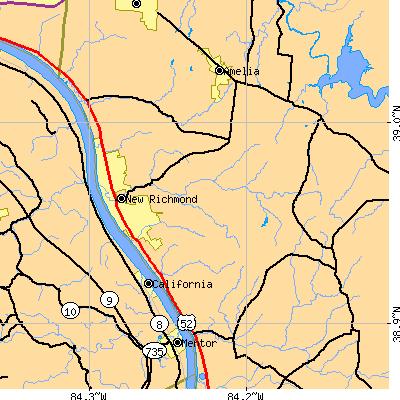 Zip code 45157 close-up map