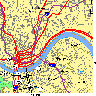 Zip code 45202 close-up map