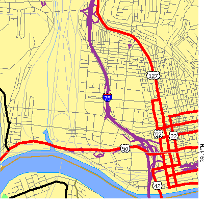 Zip code 45203 close-up map