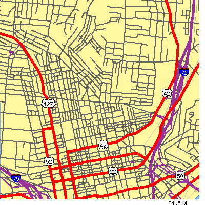 Zip code 45210 close-up map