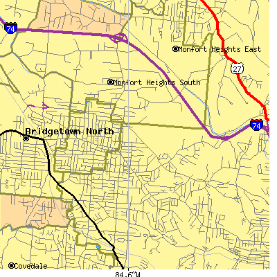 Zip code 45211 close-up map