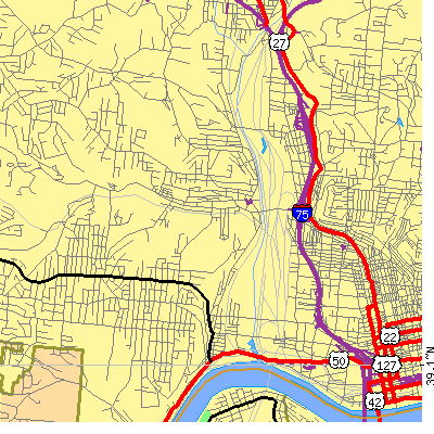 Zip code 45214 close-up map