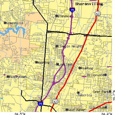 Zip code 45215 close-up map
