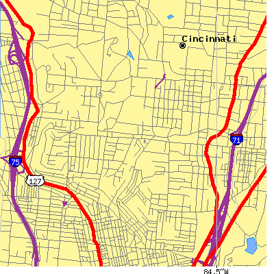 Zip code 45219 close-up map