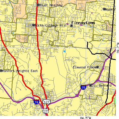 Zip code 45224 close-up map
