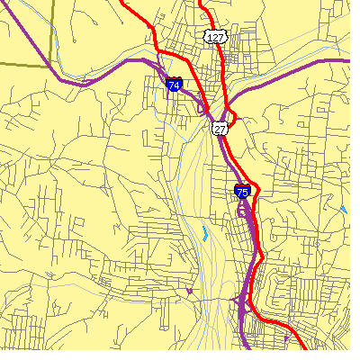 Zip code 45225 close-up map