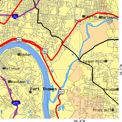Zip code 45226 close-up map