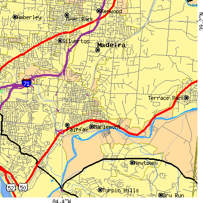 Zip code 45227 close-up map