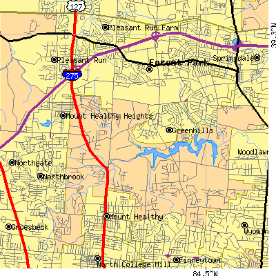 Zip code 45231 close-up map