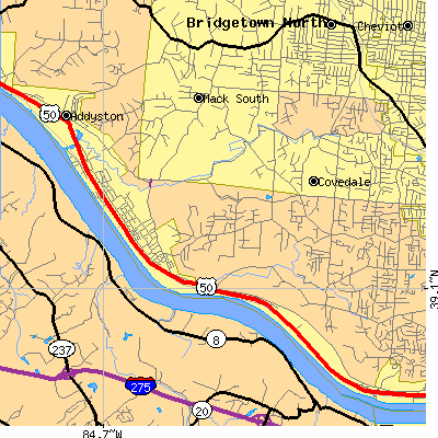 Zip code 45233 close-up map