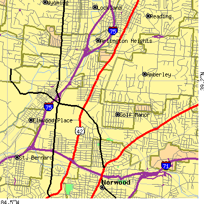 Zip code 45237 close-up map