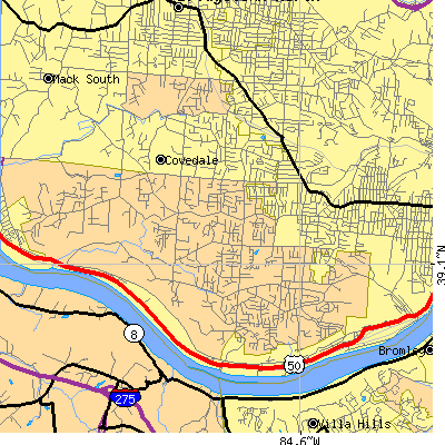 Zip code 45238 close-up map