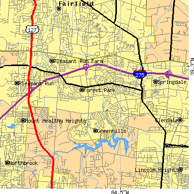 Zip code 45240 close-up map