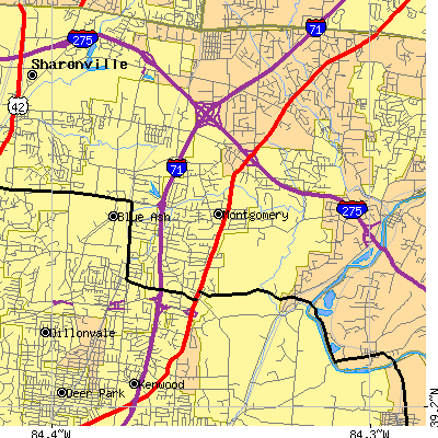 Zip code 45242 close-up map