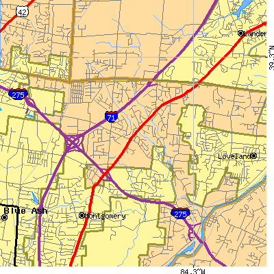 Zip code 45249 close-up map