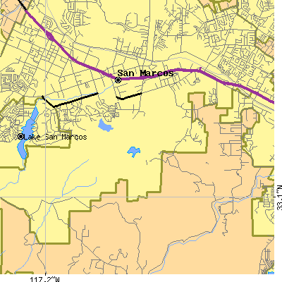 Zip code 92078 close-up map