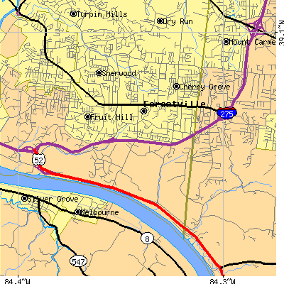 Zip code 45255 close-up map