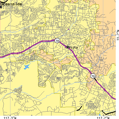 Zip code 92083 close-up map