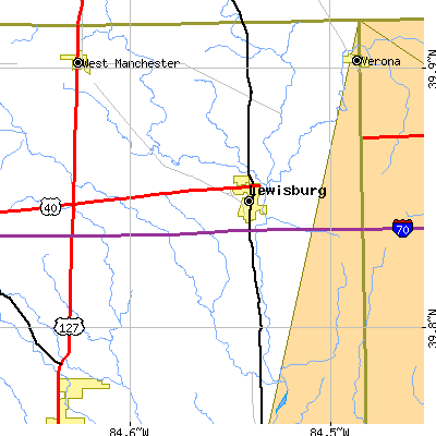 Zip code 45338 close-up map